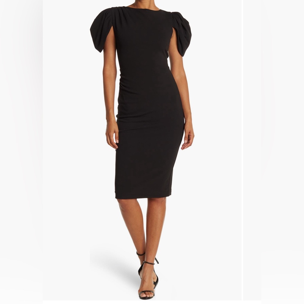 NWT, M, BLACK Alexia Admor, Draped shoulder short/midi sheath dress